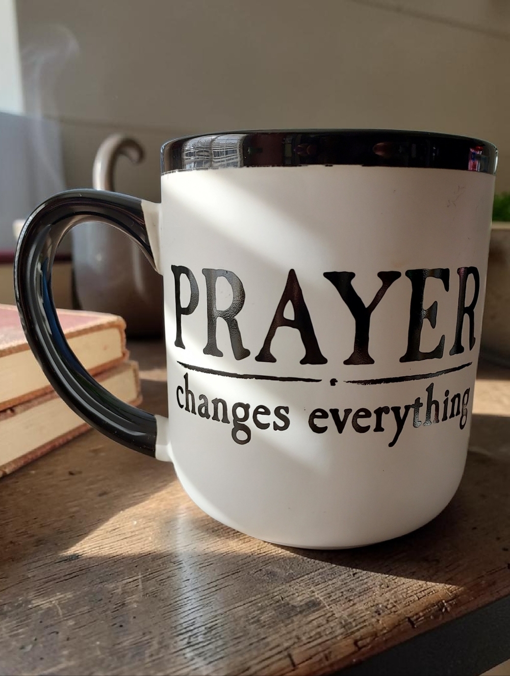 'Prayer Changes Everything' White Ceramic Coffee Mug with Black Trim